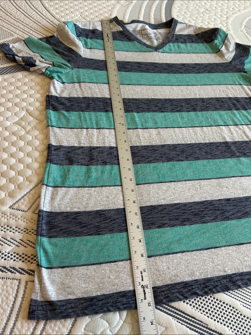 Urban Pipeline Men's V-Neck Stripe Tee - Teal/Gray/Black 3XL Tall - Picture 5 of 6